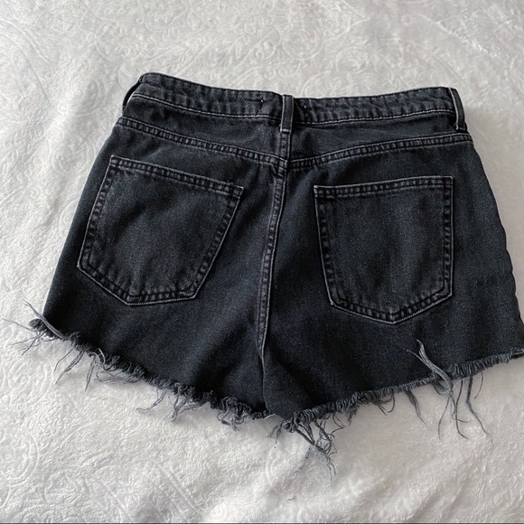 Charcoal High Waist Raw Hem Jean Shorts - Picture 5 of 8